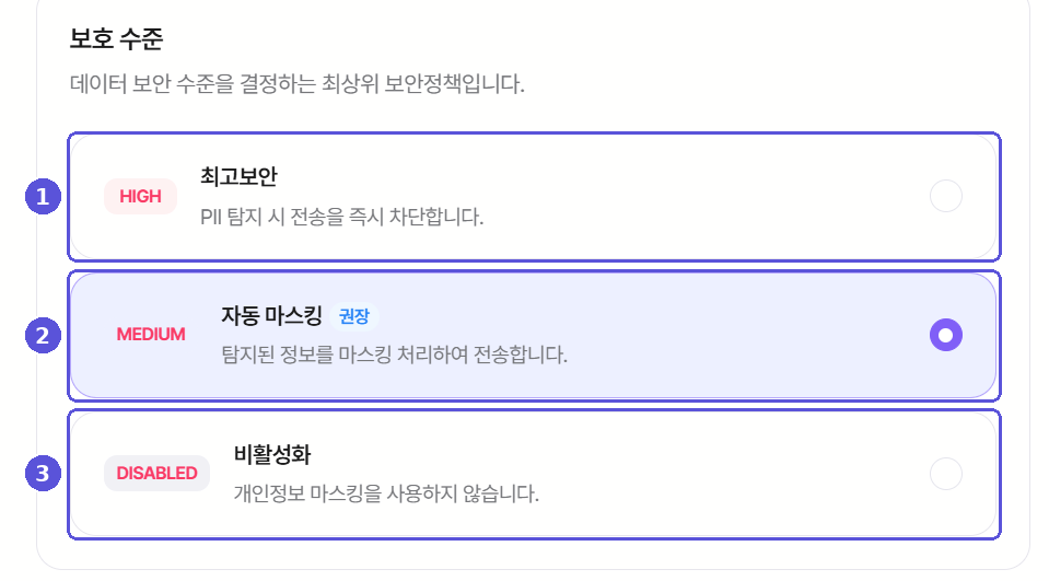 보호 수준 3단계 — 번호 표시